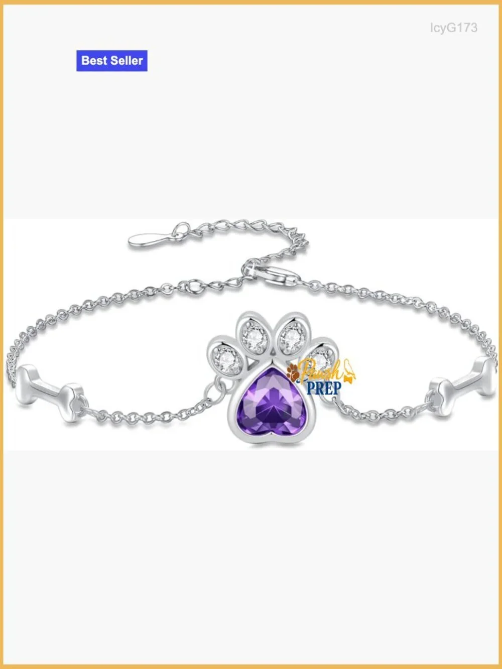 925 Sterling Silver Paw Print Bone Bracelet Adjustable 7+2 Inch